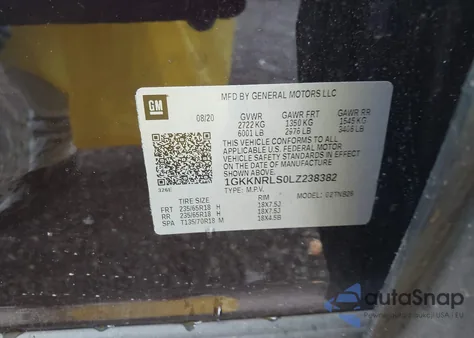 2020 GMC Acadia Sle z USA, uszkodzony, nr VIN 1GKKNRLS0LZ238382